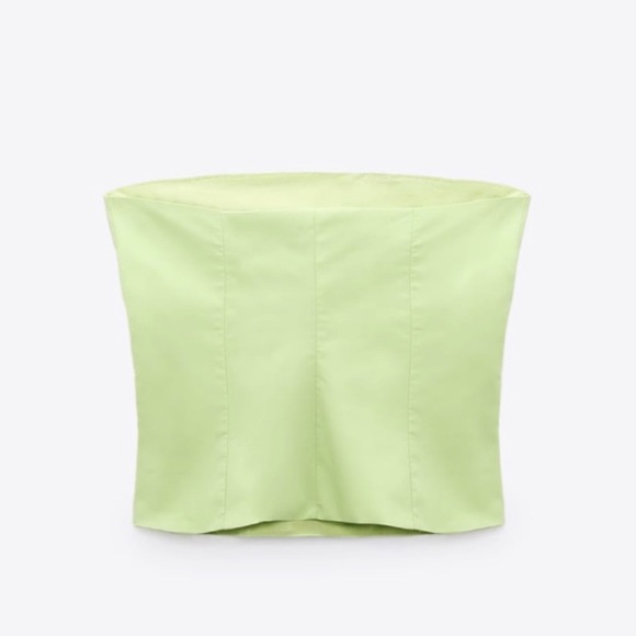 ZARA STRAPLESS RUCHED GREEN TOP - Picture 4 of 6
